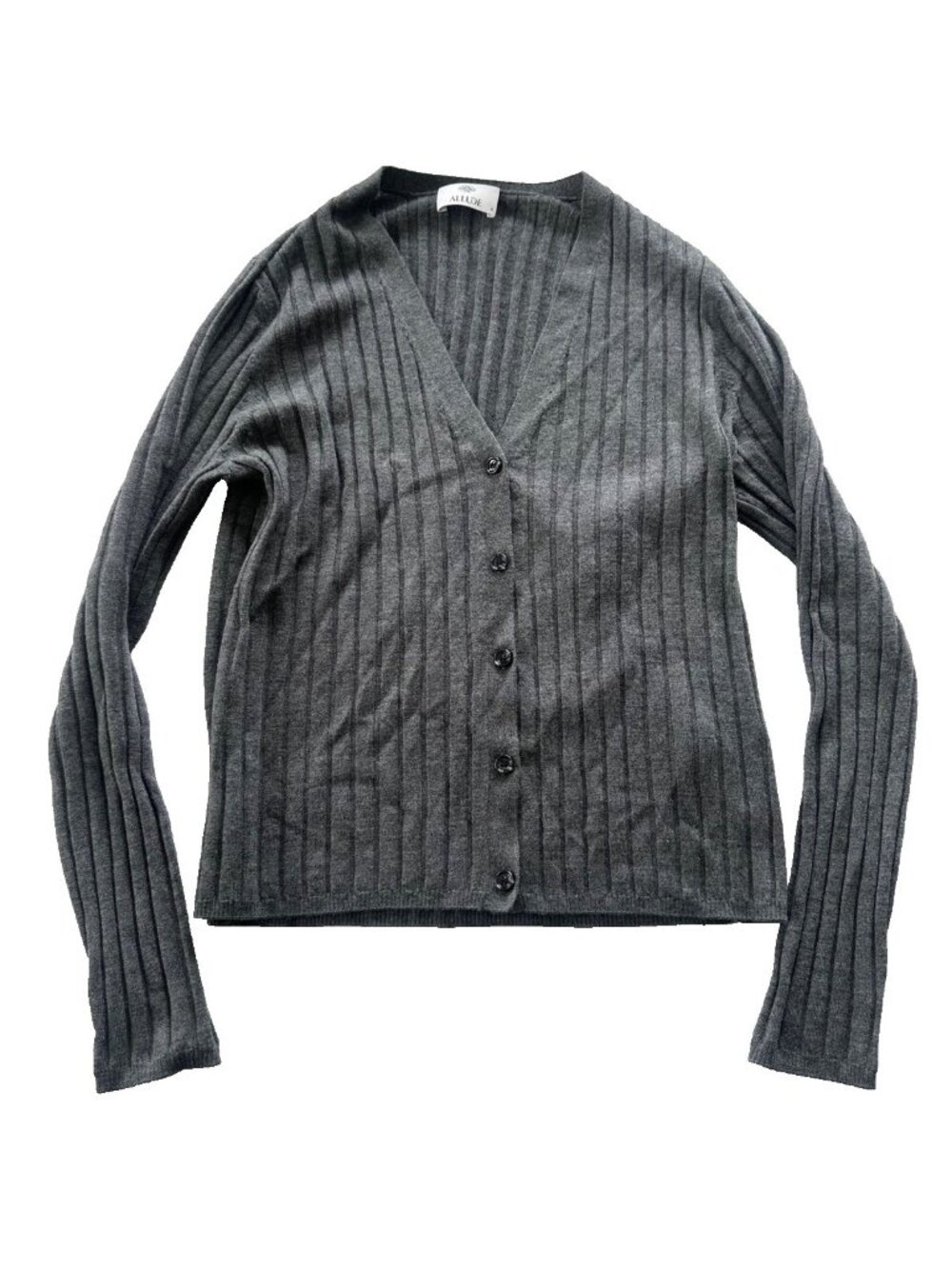 Allude Women's Small Virgin Wool Grey Ribbed Long Sleeve Cardigan